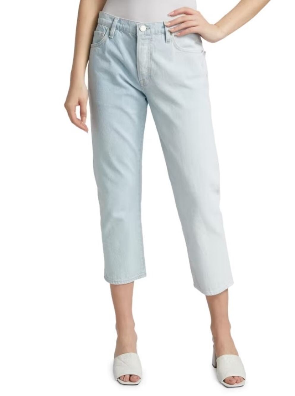 FRAME like new split screen light wash denim Le Slouch straight cropped jeans